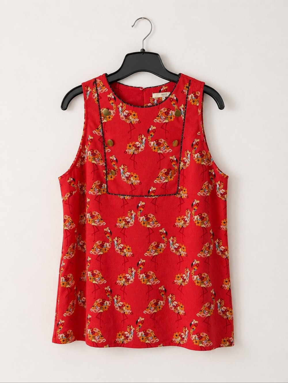 Next Plus Size 18: Sleeveless Red Floral Flamingo Print: Decorative Front Panel